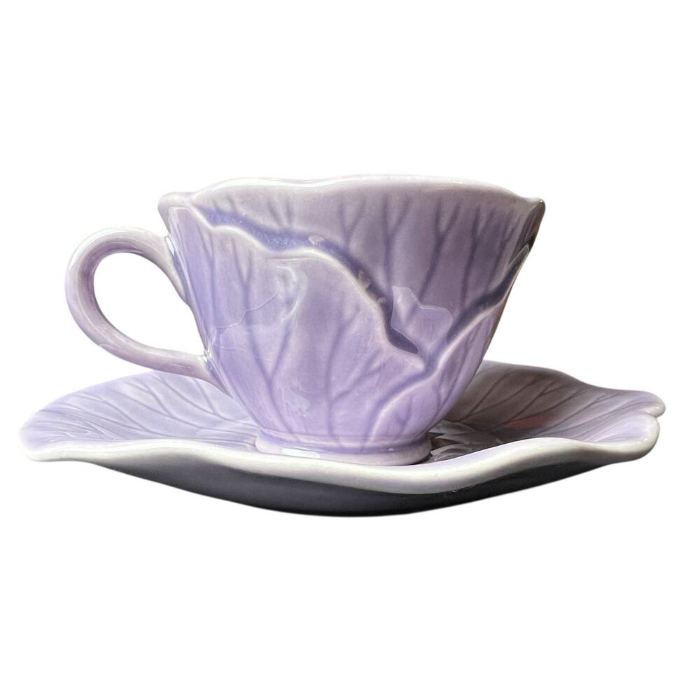 VINTAGE METLOX‎ LOTUS LILAC/PLUM COFFEE CUP & SAUCER